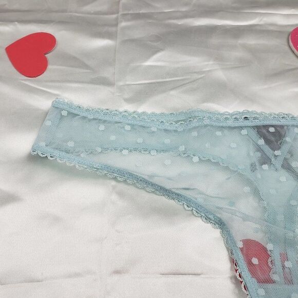 Victoria's Secret Aqua Blue Mesh Dots Thong Size L - Picture 3 of 4